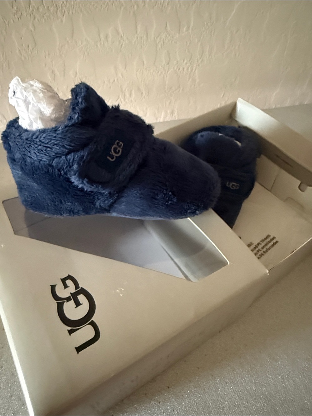 UGG Kids Navy Faux Fur Slipper Booties